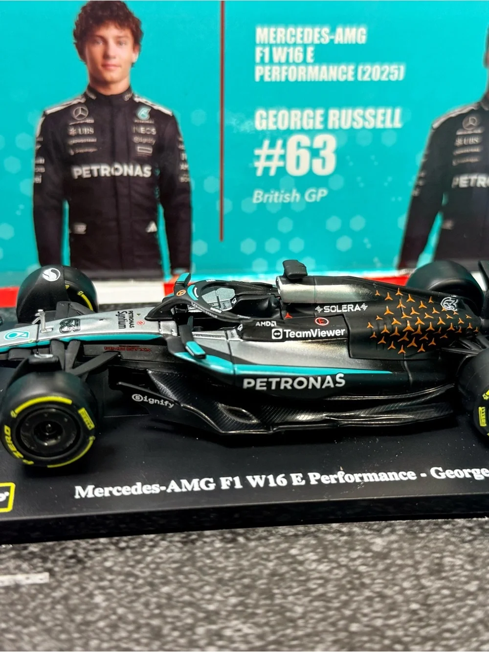 Mercedes AMG Petronas Black and Teal George Russell Diecast F1 Car